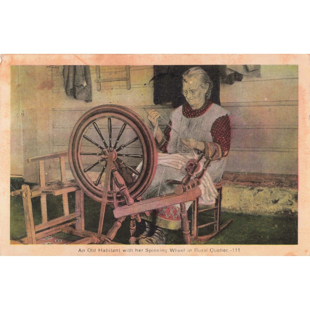 Quebec Canada Old Habitant with Spinning Wheel 1938 Postcard PECO Ottawa 111